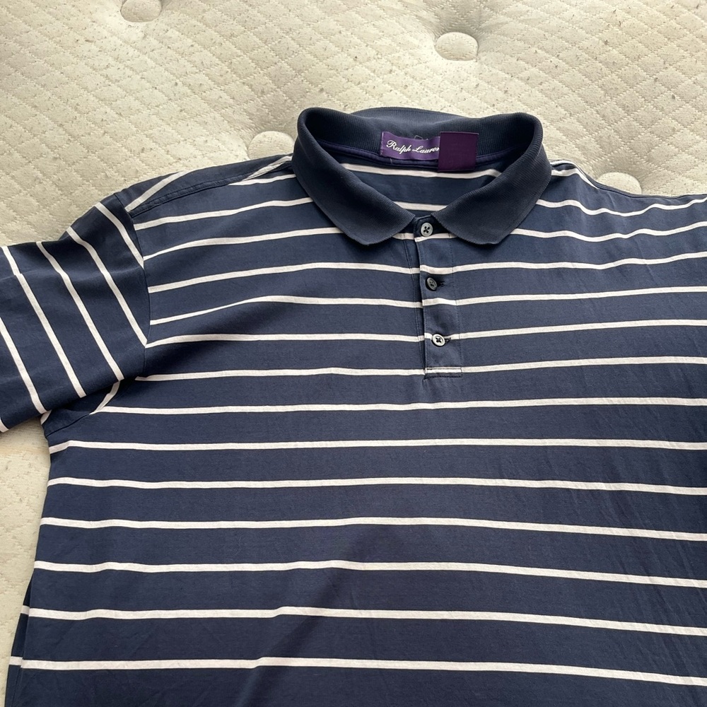 Ralph Lauren  Purple Label Blue and White Striped Polo Shirt